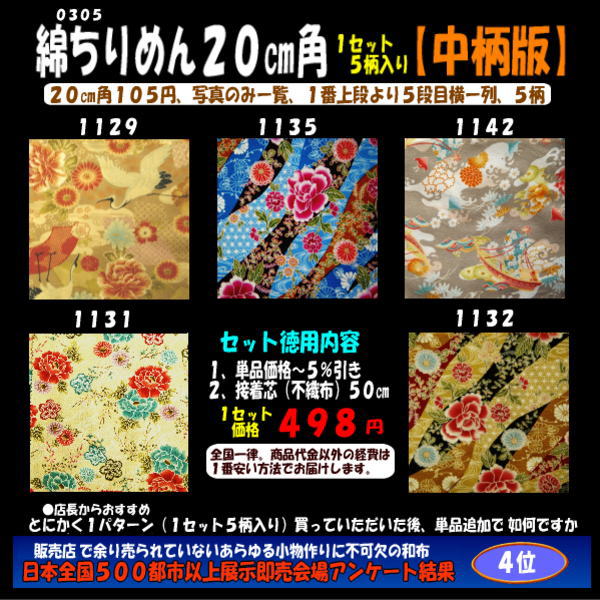 画像1: 綿ちりめん柄物徳用セット２０cm角